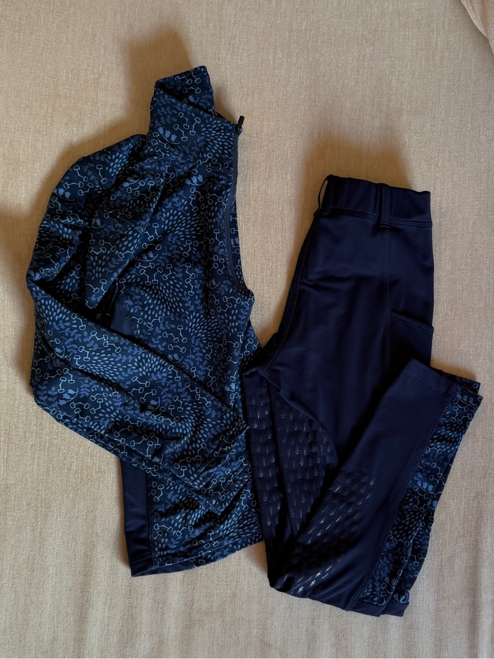 Kerrits girl’s Navy riding shirt (m) and leggings (L) - fleece-lined.